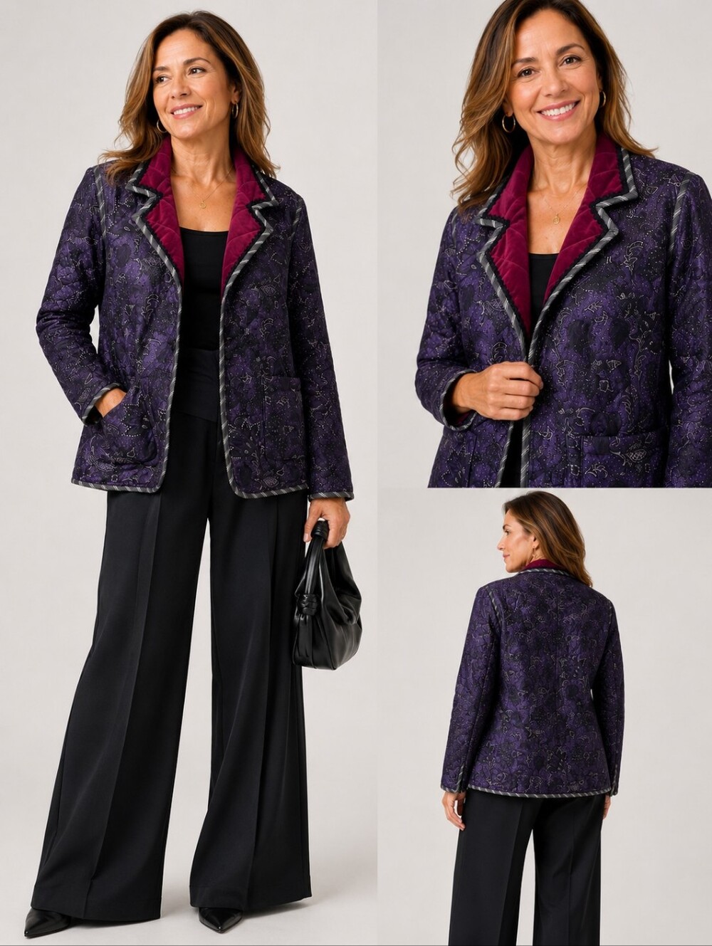KOOS of Course Blazer Velvet Reversible Quilted Jacket  burgandy purple Size M